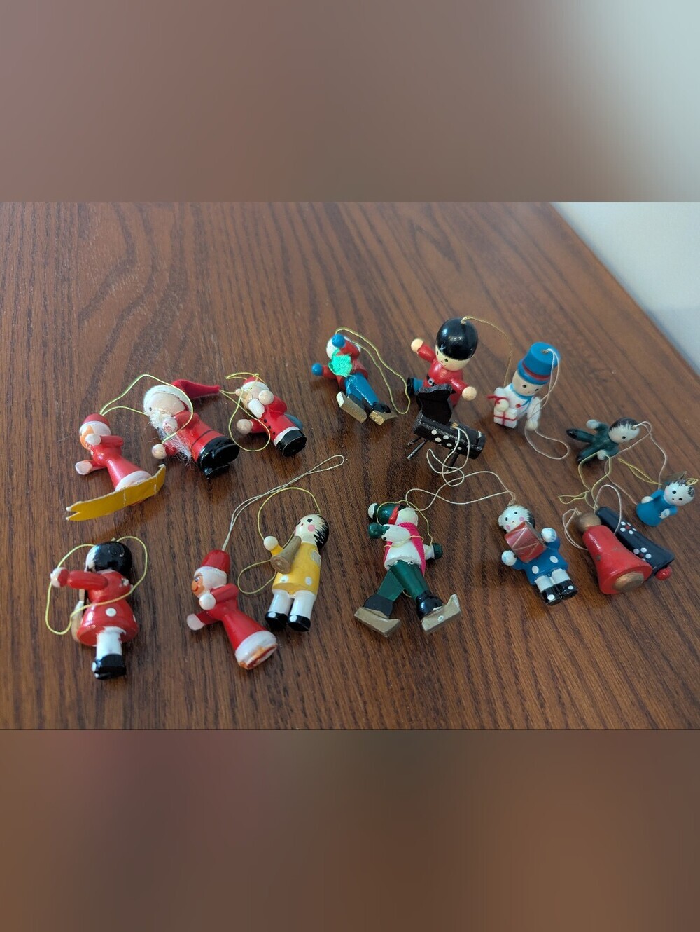 Wooden Hand Crafted Vintage Christmas Ornaments Lot of 16 Figurines.